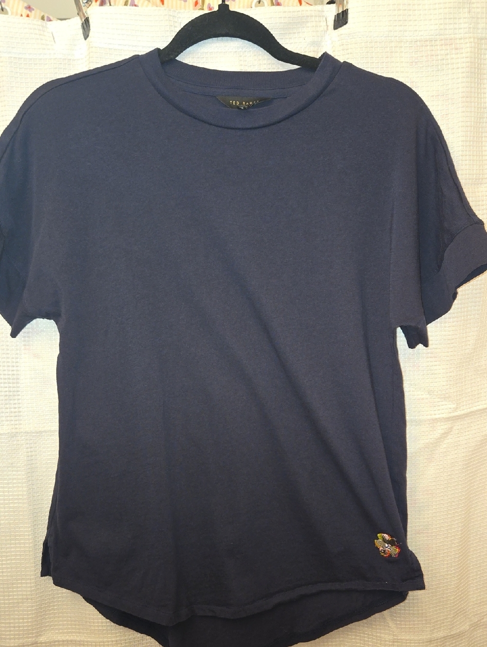 Ted Baker London Navy Crewneck T-Shirt Embroidered Detail Size 0 (XS)